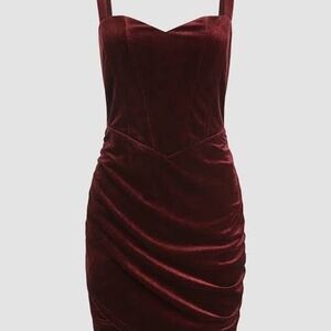 Cider Deep Red Velvet Mini Corset Dress
